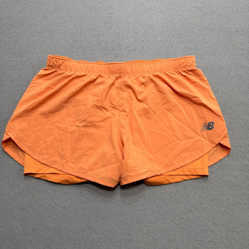 New Balance Running Shorts Womens Large Orange 2-in-1 Lined Athletic Gym Workout